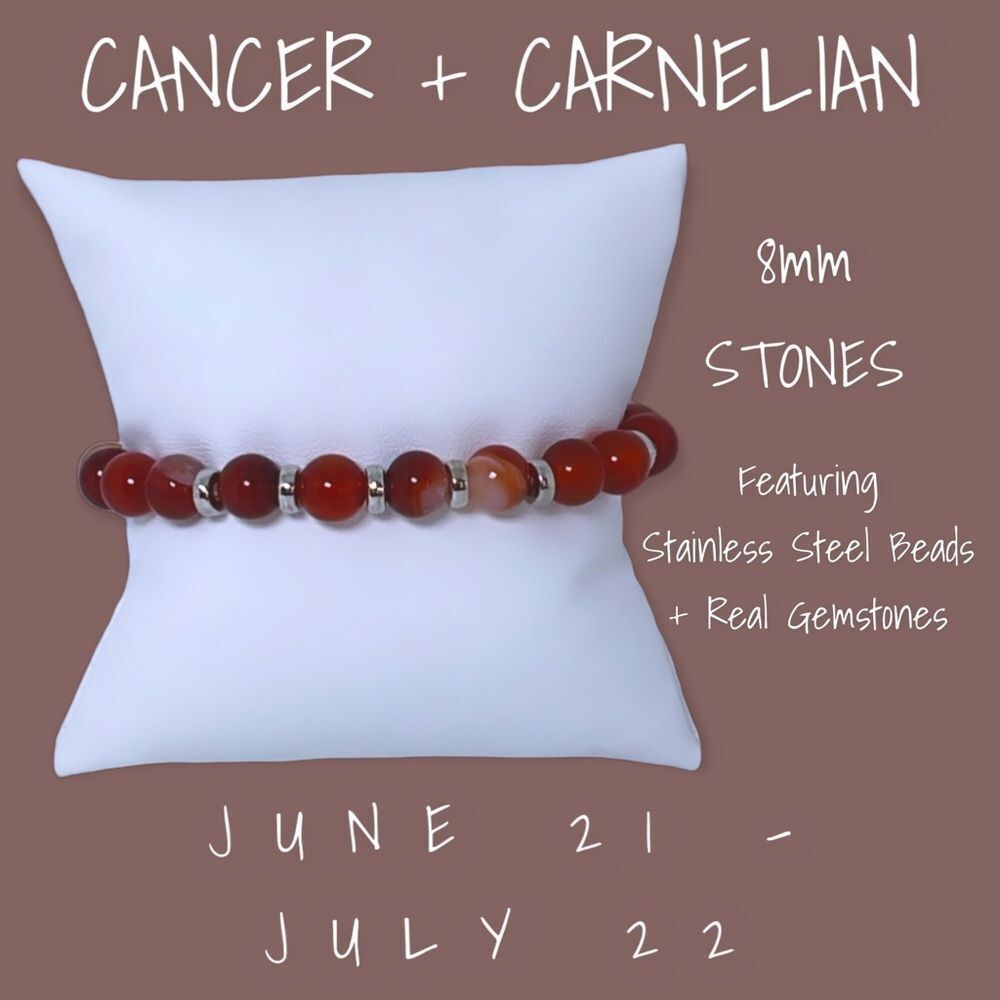 NWT Wool + Pepper Co. Zodiac + Gemstone - Cancer + Carnelian Bracelet (Silver)